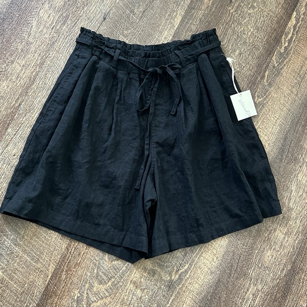 Universal Thread Linen Blend Elastic‎ Waist Belted Short XS Black Euro Summer